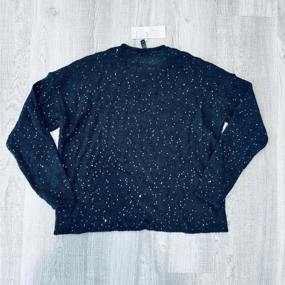 NWT Eileen Fisher Black Sequin Merino Wool Long Sleeve Crew Neck Sweater XS - Picture 9 of 9